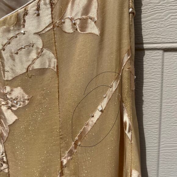 Sue Wong Nocturne Silk Beaded Halter Dress Gold Sz 8 Fringe Flapper Gatsby 30s - Picture 14 of 16